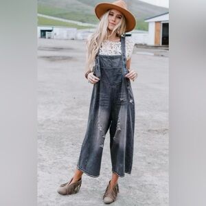 Three birds nest, high hopes slouchy denim overalls